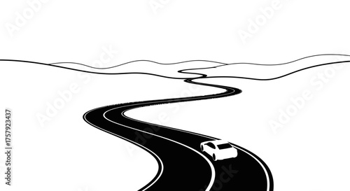 winding path ahead a lone cars journey into infinity, isolated on transparent background