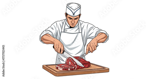 chefs dexterity expertly slicing premium meat for gourmet culinary creations, isolated on transparent background