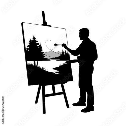 the painters hand creates a serene wilderness landscape masterpiece, isolated on transparent background