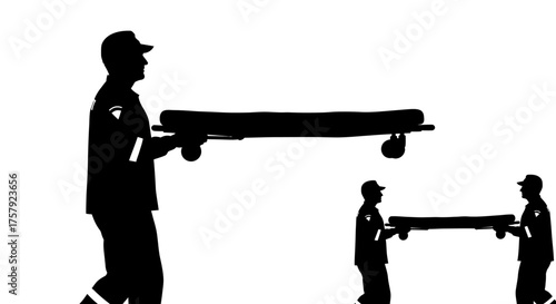 emergency personnel deploy essential equipment, signifying rapid, coordinated medical response, isolated on transparent background