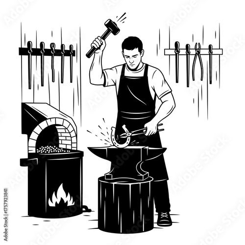 skillful hands guide the hammer, forging tradition with fervent sparks, isolated on transparent background
