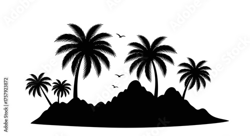 escape to paradise palms and birds define a serene island silhouette, isolated on transparent background