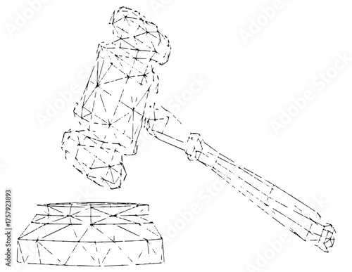 Wireframe Gavel and Sounding Block on White Background judge justice