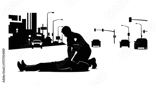 urban lifeline urgent resuscitation unfolds on a busy city street, isolated on transparent background