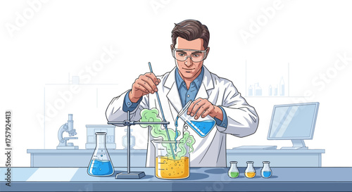 innovation in action expert scientist meticulously explores molecular reactions with focus, isolated on transparent background