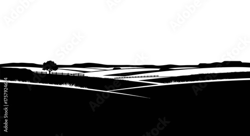 monochromatic vista reveals serene expanses, a tranquil landscapes timeless essence, isolated on transparent background