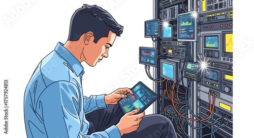 digital visionary sculpts future networks, mastering intricate data streams seamlessly, isolated on transparent background