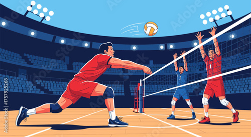 Volleyball players in action during a game 1.