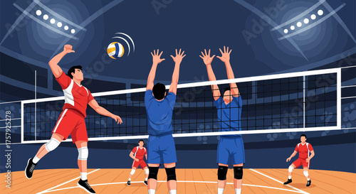 Volleyball Players in Action During a Game.