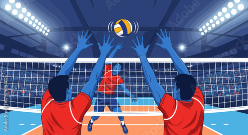 Volleyball players spiking the ball during a match 1.