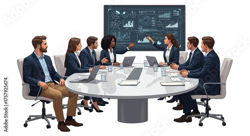 modern executives strategize, interpreting complex analytics to propel corporate advancement, isolated on transparent background