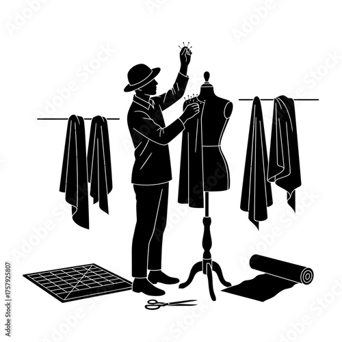 fashions blueprint an artist meticulously drapes, sculpting elegant wearable visions, isolated on transparent background