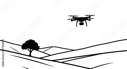 drones ascent silent overseer above minimalist horizons, advancing future exploration, isolated on transparent background