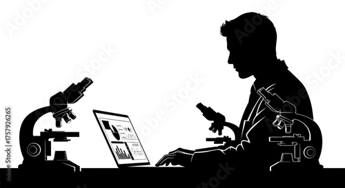 decoding the unseen scientist merges microscopic worlds with digital insight, isolated on transparent background