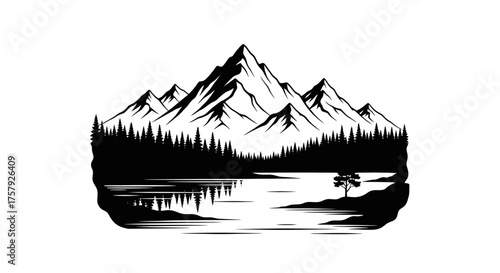 wild peaks pristine reflection in still lake, natures grand silhouette, isolated on transparent background