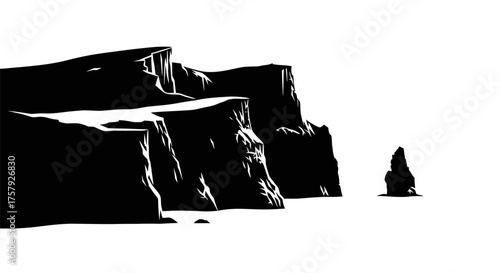 monochromatic majesty cliffs stand guard over vast, empty expanse, isolated on transparent background