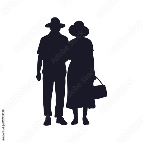 Vector silhouette of an elderly couple walking together. Symbol of love, companionship, and lifelong partnership