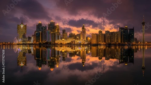 Macau skyline at golden sunset hour  