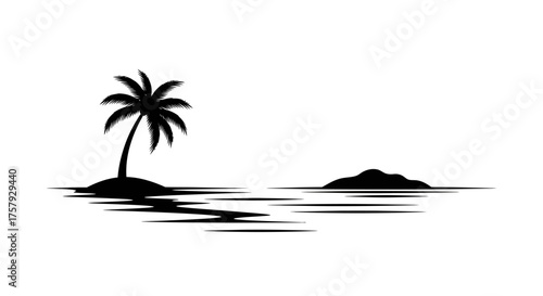 solitary palm watches over still waters, inviting pure, peaceful escape, isolated on transparent background