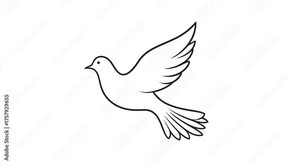 Fototapeta premium Simple outline illustration of a flying dove, showing wings and tail