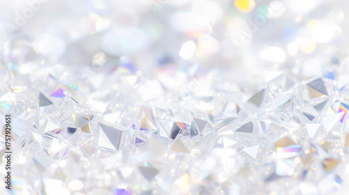 Prism background with rainbow light shining on a silver background.