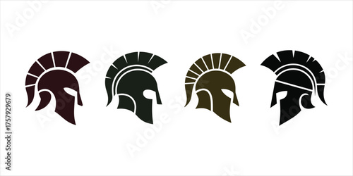 Set of Spartan Helmet Illustrations in Different Color Variations