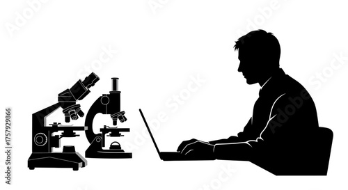 scientific minds converge digital exploration meets microscopic discovery at the lab, isolated on transparent background