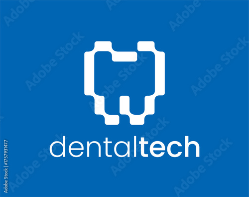 dental tech logo, tooth pixel modern technology