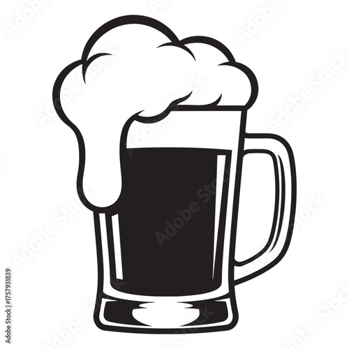 Dark beer mug overflowing with frothy white foam