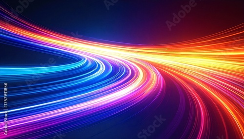 Vibrant, swirling light streaks in a dark background create a mesmerizing visual effect, evoking a sense of motion and energy in the night.