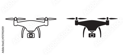 Drone silhouette and outline icons for technology and aviation