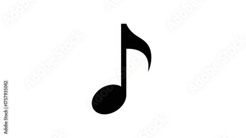 A single, dark musical eighth note symbol on a clean, white background, representing the fundamental element of music and sound