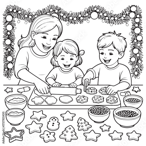 children playing in the kitchen, Merry Christmas Clip Art Black And White