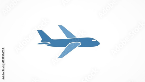 Blue airplane icon, a simple illustration of an aircraft in flight, suitable for travel, transportation, or aviation-related designs and projects
