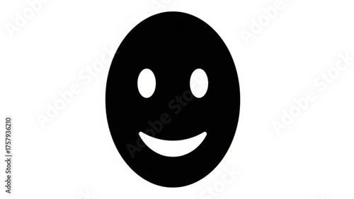 Simple Black Smiley Face Icon A minimalist graphic illustration of a cheerful, smiling face, perfect for positive emotions and happy themes