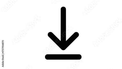 Download icon, simple arrow pointing downwards, symbol of retrieving files, digital content, and data transfer, modern outline design on white background