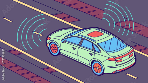 Autonomous Driverless Car – Vector Illustration of Modern Transportation Technology