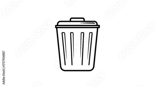 Trash Bin Outline Icon Simple vector illustration of a trash can with a lid. Clean, minimalist design for waste management and disposal. Symbol of recycling and environmental responsibility