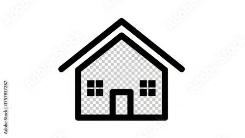 Simple outlined house icon with a transparent background, suitable for real estate, home, or housing-related design projects and applications