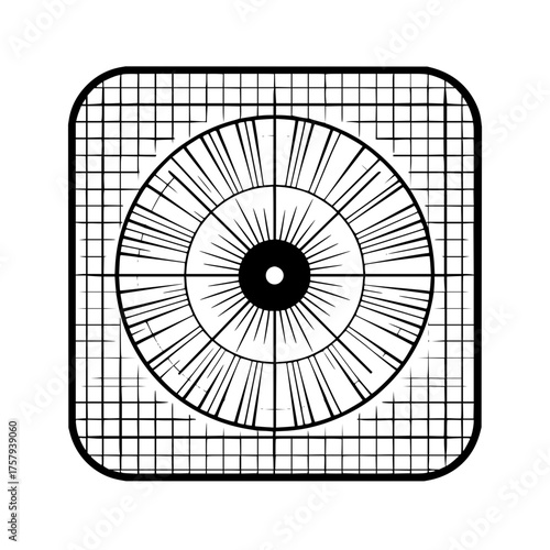 Abstract eye design with grid background and radiating lines for artistic expression and visual appeal