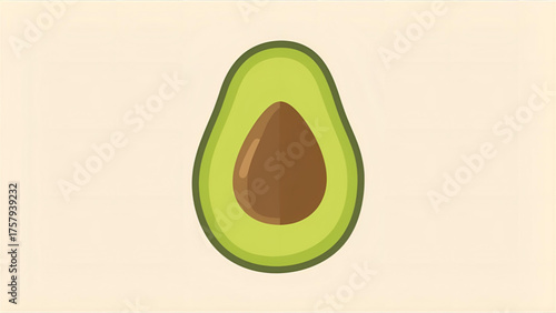 A vector of an avocado cut in half, with bright green flesh and a dark seed, clean lines, and a light background.