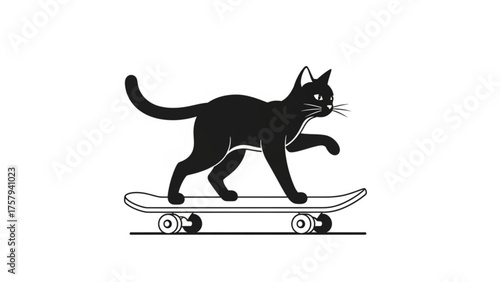 Vector illustration of a black cat on a skateboard, featuring a playful design for skateboarding enthusiasts, perfect for logos and icons