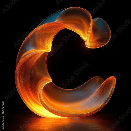Glowing abstract circular form with smooth, flowing, fiery orange and blue texture on a black background, evoking a sense of energy and motion