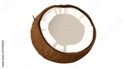 A vector of a coconut, showing the rough brown shell with a hint of white interior, minimal shading, and clean lines.