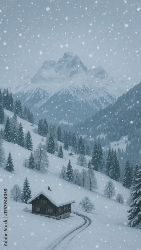 Fototapeta premium Serene snowy mountain landscape mobile wallpaper