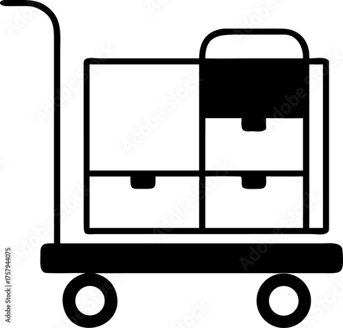 Simple black and white vector icon of a luggage trolley with bags, representing the strong partnership in travel and transport logistics