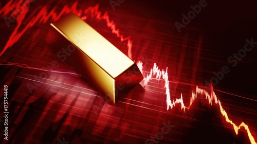 Economic Decline: A visual metaphor of financial downturn, the image features a gold bar amidst a descending graph, symbolizing economic instability.