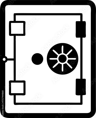 Secure safe box icon in black and white representing security and storage of valuables