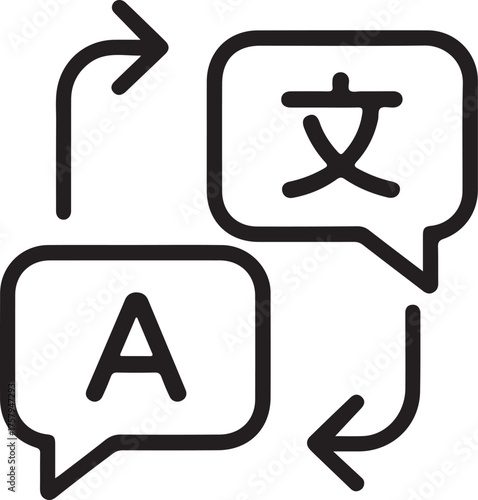 Speech bubbles with letters a and chinese character symbolizing translation concept