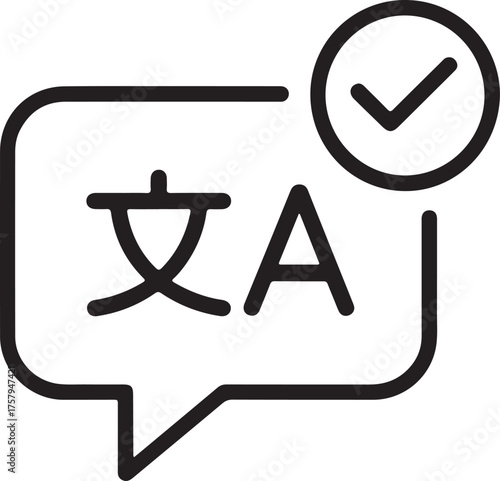 Speech bubble with chinese character and latin letter a symbolizing translation